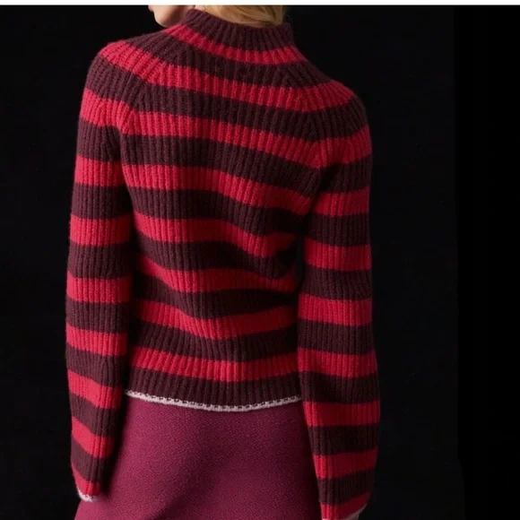 Maeve Pink and Burgundy Striped Turtleneck Sweater - Picture 3 of 15
